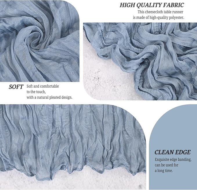 24 Pack Dusty Blue Cheesecloth Table Runner 120 inch Fall Thanksgiving Boho Rustic Gauze Farmhouse 10FT Cheese Cloth Runner for Baby Shower Wedding Party Holiday Home Decor