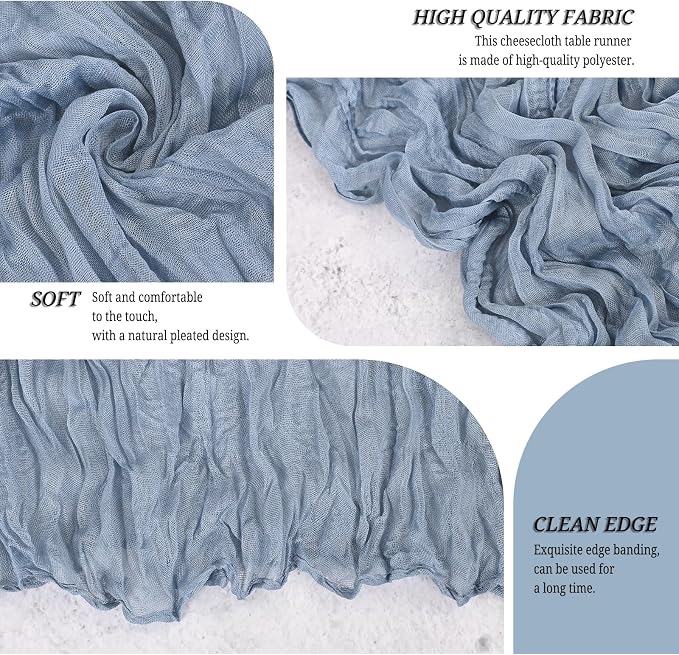 24 Pack Dusty Blue Cheesecloth Table Runner 120 inch Fall Thanksgiving Boho Rustic Gauze Farmhouse 10FT Cheese Cloth Runner for Baby Shower Wedding Party Holiday Home Decor