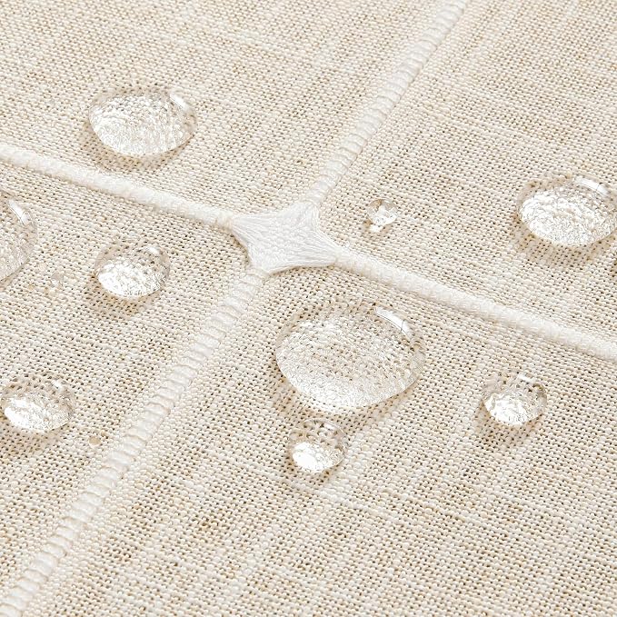 ZeeMart Boho Grid Table Cloth with Tassels (Light Tan, 52" x 52"), Heavy Weight Linen Checked Embroidered Farmhouse Tablecloth, Water Resistant Square Beige Tablecloths
