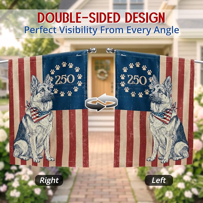 FLAGWIX American 250 Anniversary German Shepherd Flag - Polyester Double-sided House Flags For Outside (29.5" x 39.5") - 4th of July Decorations for Home Yard Garden Decor Banner, Gifts For Men Women