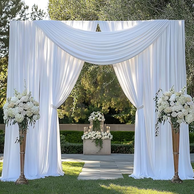 30ft x 14ft White Backdrop Curtains for Wedding-Wrinkle Free Backdrops Curtain Drapes Fabric Photo Back Drop Cloth for Baby Shower Photography, 6 Panels 14ft(H) x 5ft(W)