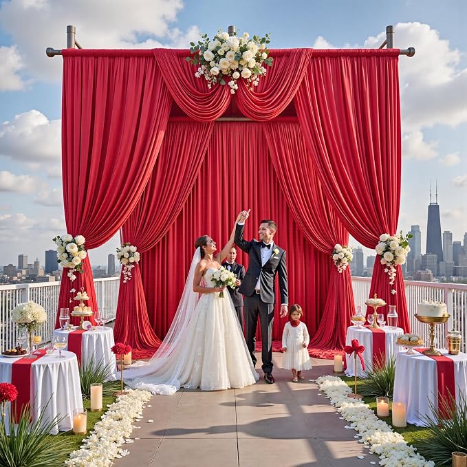 12ft x 10ft Red Backdrop Curtains for Parties, Wrinkle Free 2 Panels Photo Backdrop Drapes Back Drop Cloth for Wedding Birthday Photography Background Decor