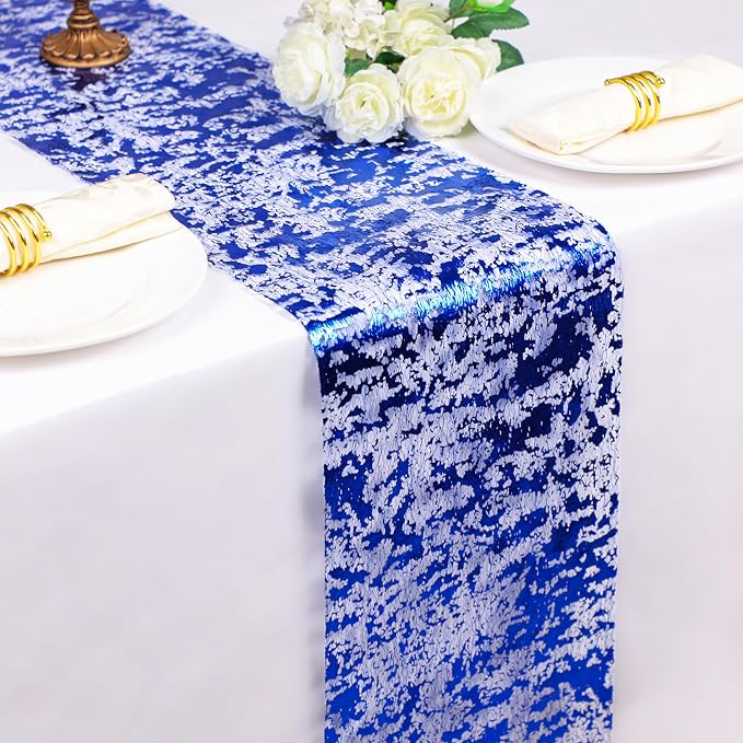 Snowkingdom Royal Blue Table Runner, Sequin Glitter Foil Metallic Thin Mesh Runner Roll 11 Inch x 49 Feet Dinning Table Decorations for Wedding Birthday Party Christmas Graduations