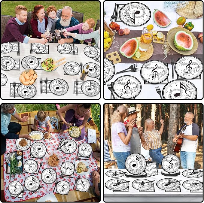 200Pcs Musical Note Plates Napkins Music Notes Themed Party Tableware Set Baby Shower Dinnerware Disposable Music Dessert Plates for Concert Birthday Party Baby Shower Decor Supplies Serve 50