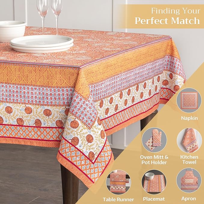Maison d' Hermine Table Cloth Rectangle Table 100% Cotton 70 x 140 Inches Fall Tablecloth Reusable Everyday Use for Thanksgiving Christmas Decorations Dining Farmhouse Party (Harvest Festival)