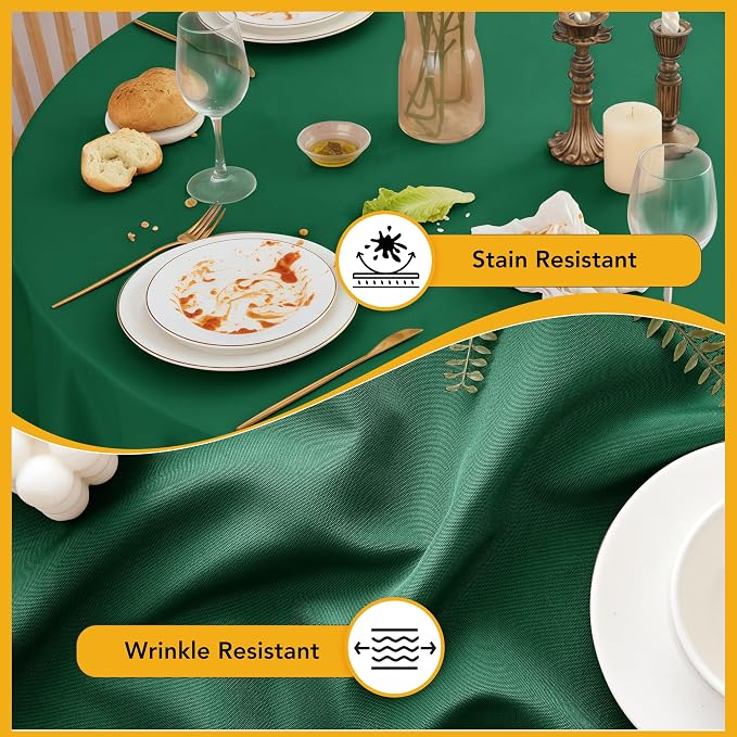 10-Pack Hunter Green Round Tablecloths, 108 Inches, Stain-Resistant Polyester for 4-5 Ft Round Tables - Washable Table Covers for Weddings, Banquets, Birthday Parties, Events