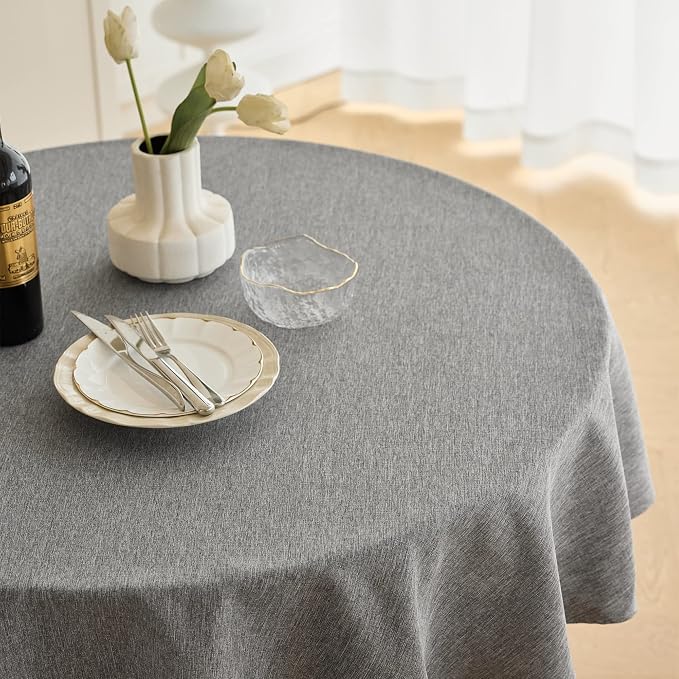 Decorelia Waterproof Round Tablecloth for Round Dining Table, Decorative Rustic Soft Wipeable Table Cloths Cover Indoor Outdoor Use for Holiday,Wedding, Kitchen (70 Inch,Round (4-6 Seats),Dark Grey)