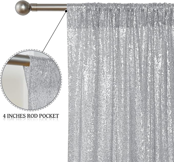 Sugargirl Silver Sequin Backdrop Curtain 4FTx8FT Glitter Silver Background Drapes Sparkle Photography Backdrop for Party Wedding Birthday Wall Decoration(2 Panels)
