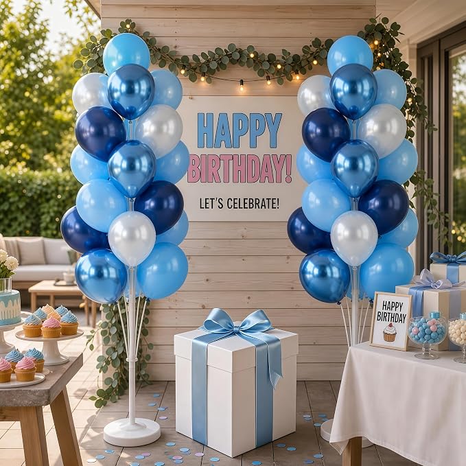 Hiins Balloon Column Kit Set of 2 With Balloons Included - with Base, and Pole,Balloon Tower Backdrop Decoration for Wedding, Baby Shower, Birthday Party, or Bachelorette Parties (Pearl Blue)