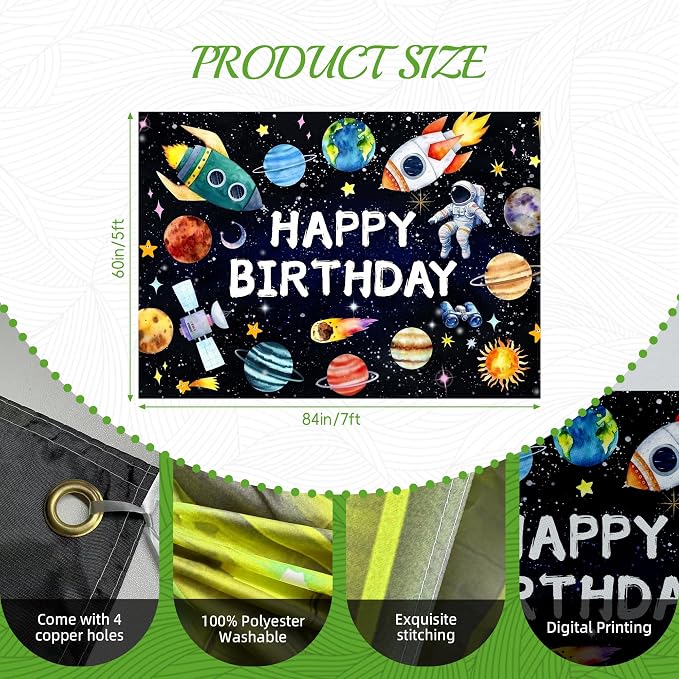 Outer Space Birthday Party Decorations - Huge 7x5FT Galaxy Backdrop, Rocket Astronaut Foil Balloons, Solar System Paper Lanterns & Tablecloth for Boys First Trip Around the Sun Party