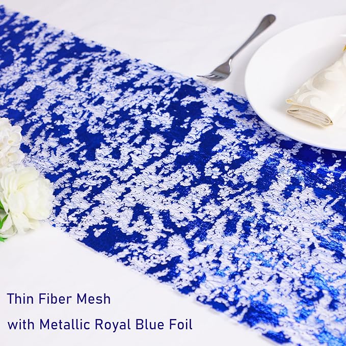 Snowkingdom 2 Pieces Royal Blue Table Runner, Sequin Glitter Foil Metallic Thin Mesh Runner Roll 11"x108" Blue Table Decorations for Wedding Birthday Party Christmas Graduations