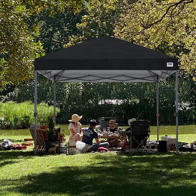 ABCCANOPY 10x10 Pop Up Canopy - Outdoor Patio Portable Canopy Tent Gazebo Heavy Duty for Backyard and Deck with 4 Sandbags and 8 Stakes (Black)