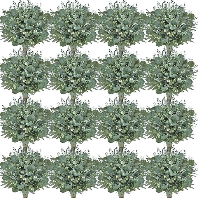 Serwalin 400pcs Artificial Mixed Eucalyptus Stems Leaves Bulk, 4Kinds Fake Greenery Silver Dollar Eucalyptus Leaves Picks,Faux Greenry Stems Sprays for DIY Bouquets Floral Arrangement Home Decor