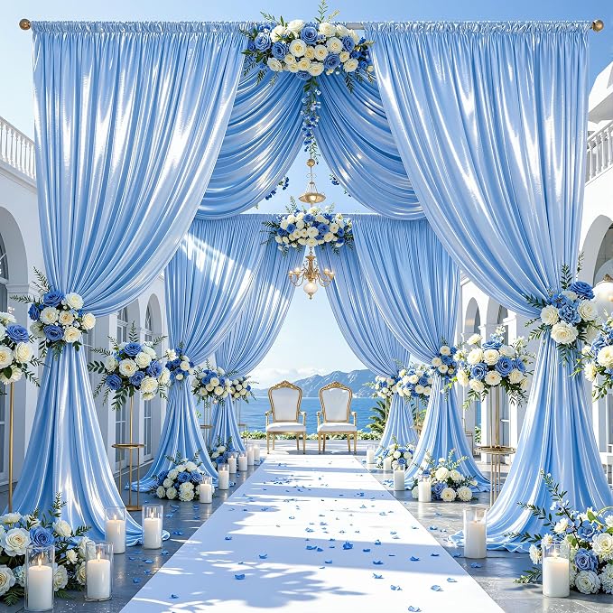 20x10ft Blue Glitter Backdrop Curtain for Parties, Wrinkle Free Satin Photo Backdrop Drapes 4 Panels 5x10FT Shimmer Back Drop Cloth for Wedding Birthday Baby Shower Photography Background Decor
