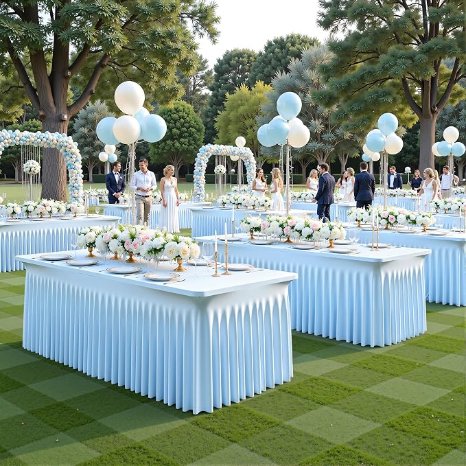 2 Pack Baby Blue Table Cloth for 6 Foot Rectangle Tables Spandex Fitted Tablecloth 6ft Stretch Table Covers Skirt Baby Blue Banquet Tablecloths Wrinkle Free Tablecloth for Party Wedding Birthday Event