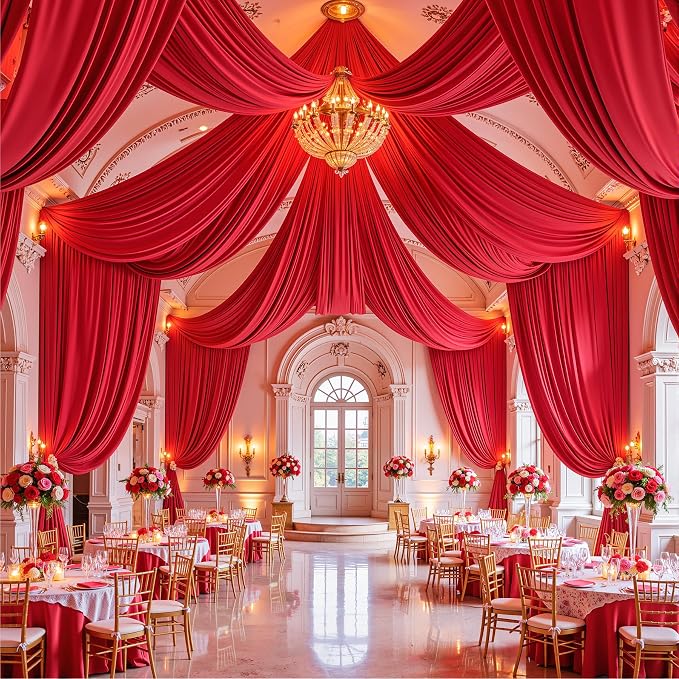 40ft x 15ft Red Backdrop Curtain Panels for Weddings - Wrinkle-Free Polyester Photo Drapes for Birthday Party, Photography Background, Stage Decor