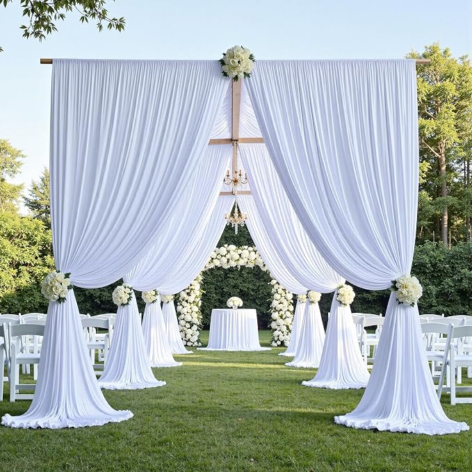 20ftx12ft White Backdrop Curtain for Wedding Parties, Wrinkle Free 4 Panels Silky Polyester 12 ft Long Photo Backdrop Drapes Back Drop Cloth Drapery for Birthday Baby Shower Photography Background
