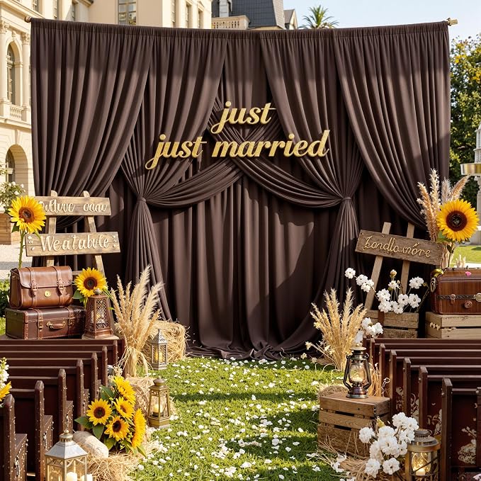 20x14ft Brown Backdrop Curtains for Wedding Party, 4 Panels 14 ft Long Back Drop Cloth, Wrinkle-Free Polyester Drapes for Birthday, Baby Shower, Stage Photography Background