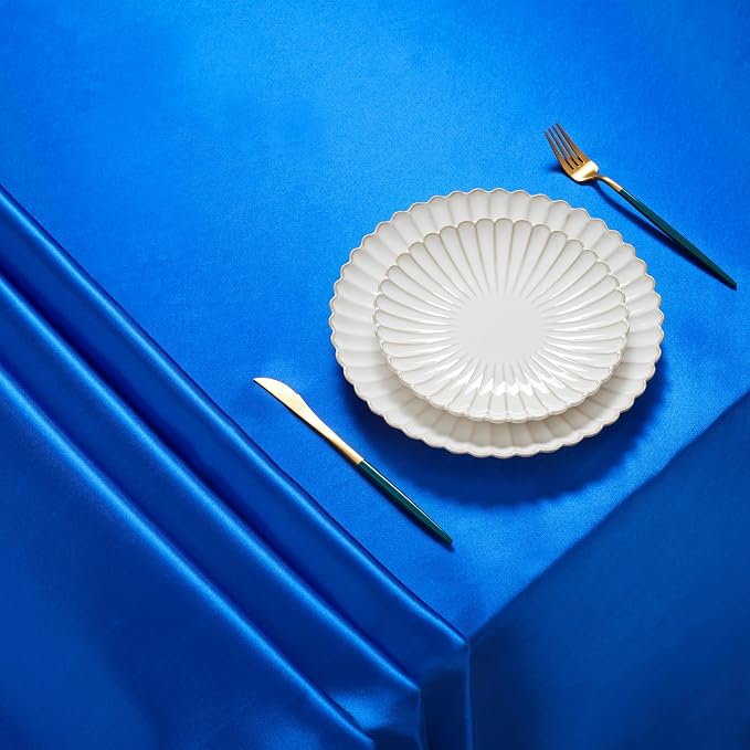 1 Pack Satin Table Cover Rectangle Silkly Soft Table Cloth, Satin Dining Table Cloths for Wedding Banquet Table Decoration, Dining Room, Indoor and Outdoor Use, 60 x 84 Inches, Royal Blue