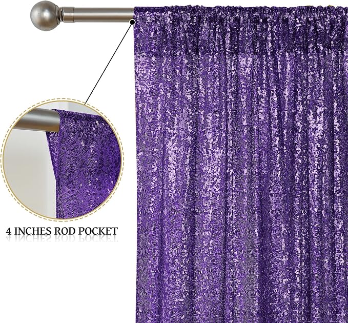Sugargirl Purple Sequin Backdrop Curtain 4FTx8FT Glitter Purple Background Drapes Sparkle Photography Backdrop for Party Wedding Birthday Wall Decoration(2 Panels)