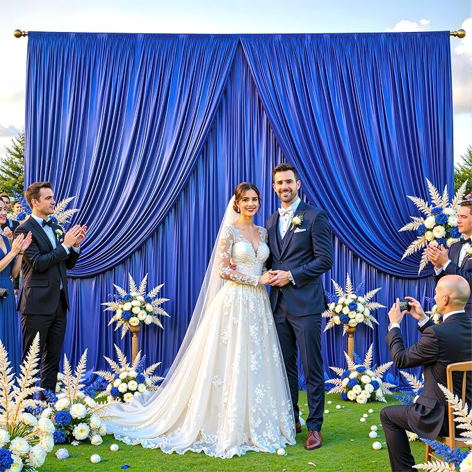 40x10ft Royal Blue Glitter Backdrop Curtain for Parties, Wrinkle Free Satin Photo Backdrop Drapes 8 Panels 5x10FT Shimmer Back Drop Cloth for Wedding Birthday Baby Shower Photography Background Decor