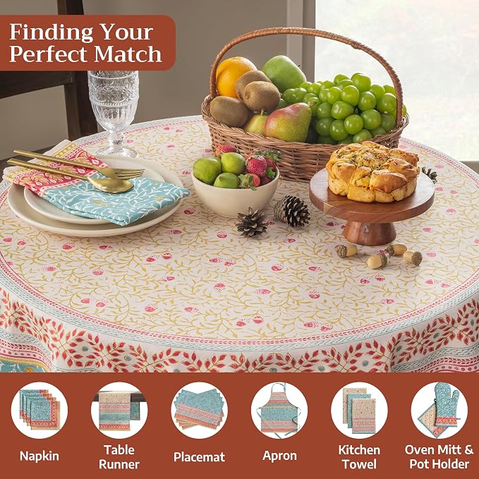 Maison d'Hermine Table Cloth Round Table 100% Cotton 69 Inches Tablecloth Reusable Decorative Everyday Use for Dining Room, Farmhouse, Home, Party, Festive & Wedding - Carpo