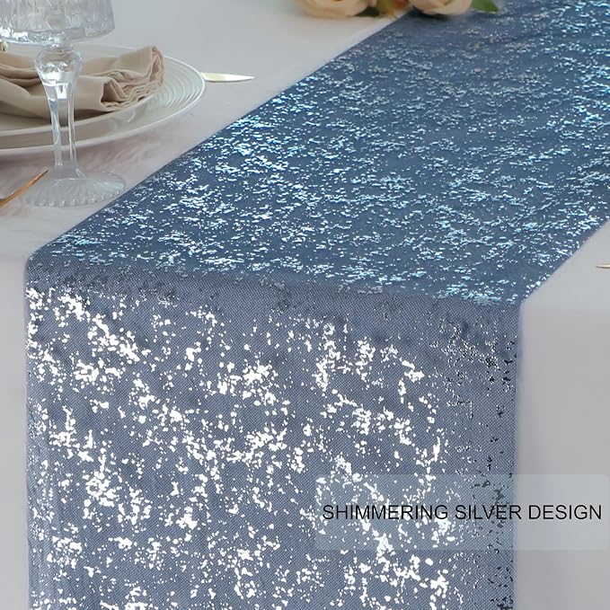 Snowkingdom Navy Blue Silver Table Runner Roll Glitter Sequin 2Pcs Sparkly Metallic Foil Sheer Mesh Elegant Centerpieces Party Decorations for Wedding Birthday Baby Shower Graduation Party Christmas