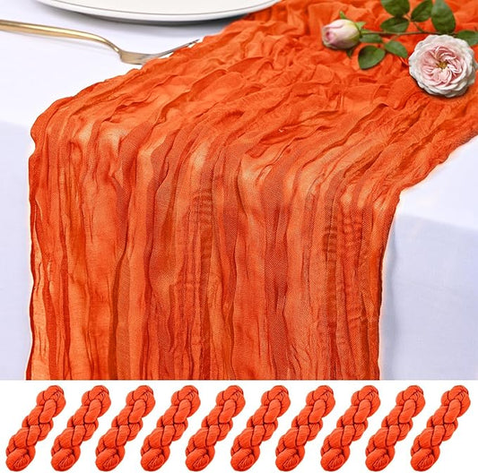 10 Pack Orange Cheesecloth Table Runner 17x108 Inch Semi Sheer Boho Rustic Gauze Cheese Cloth Table Runners for Wedding Party Birthday Baby Shower Home Décor