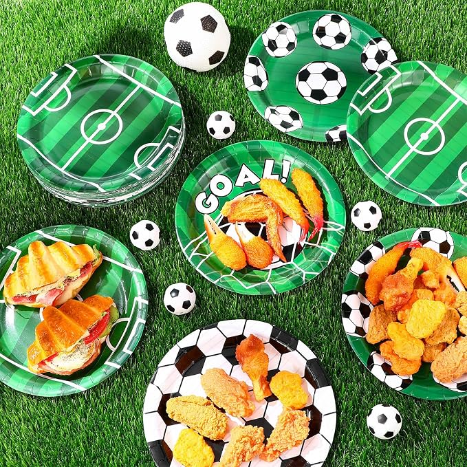 Funnymoom 60 Pcs Soccer Paper Plates Party Supplies 9 Inch Soccer Birthday Disposable Plates for Kids Boys Adults Game Day Birthday Party Decorations