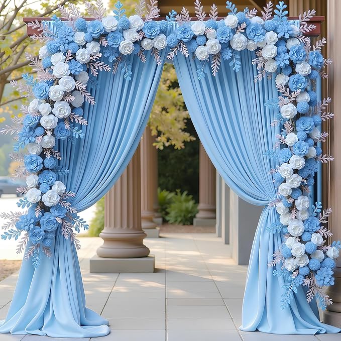 Wokceer Blue Backdrop Curtain for Wedding Parties 10x8FT Photo Polyester Backdrop Drapes for Wedding Photoshoot Baby Shower Birthday Party Curtains Photography Background 2 Panels 5x8FT