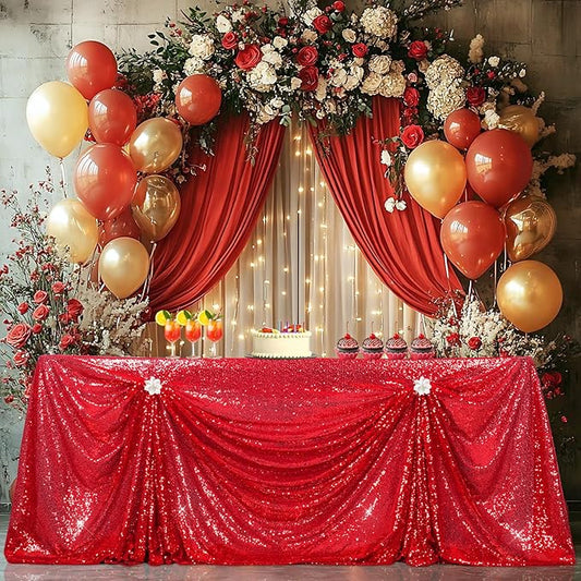 PartyDelight Red Sequin Tablecloth 90"x156" Rectangle Shimmer Table Cloths Sparkle Glitter Wedding Banquet Decorations