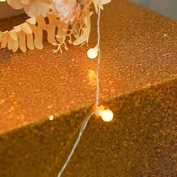 60 x 102 Inch Gold Sequin Tablecloth Rectangle Sparkle Table Cover for Wedding Birthday Party Festival Ceremony Cake Dessert Table Cloth