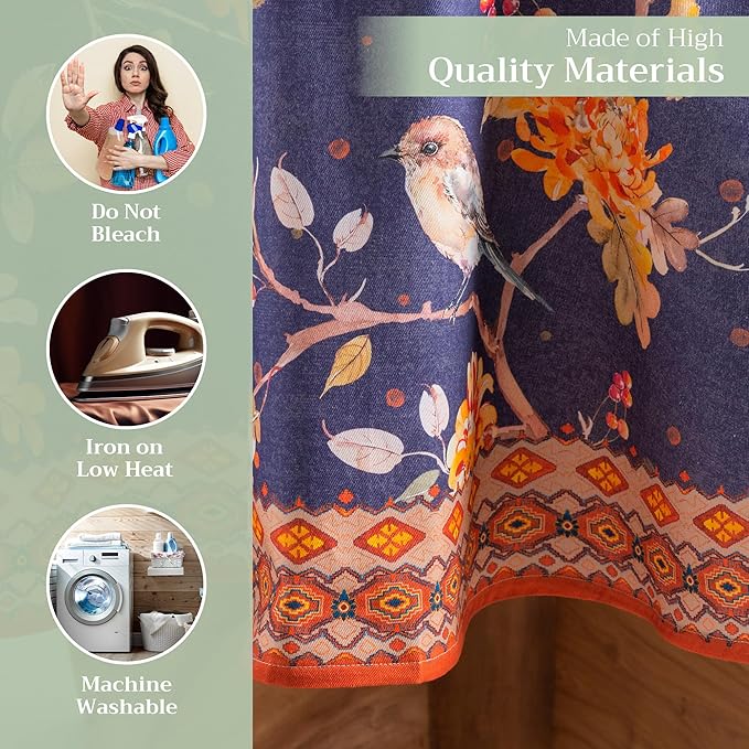 Maison d' Hermine Table Cloth Round Table 100% Cotton 63 Inches Fall Tablecloth Reusable Everyday Use for Thanksgiving Christmas Decorations Dining Farmhouse Party (Kelim - Infinity)