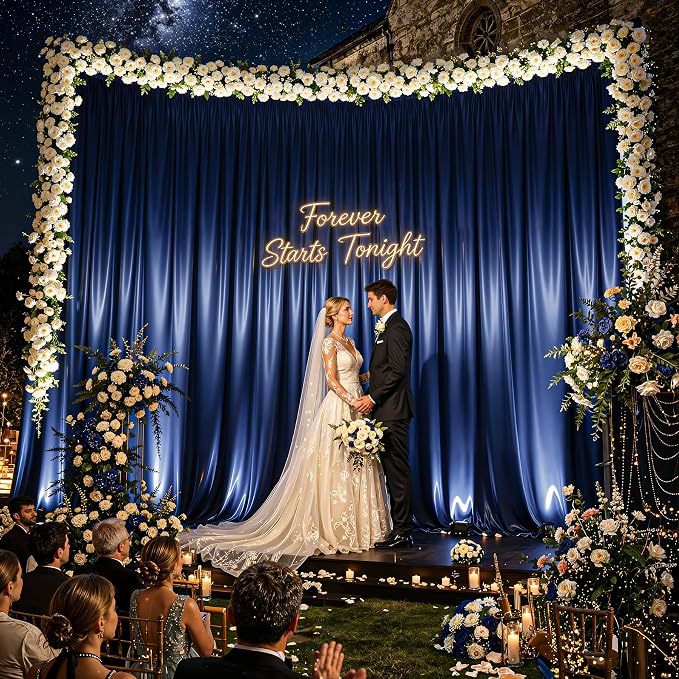 20x10ft Navy Blue Glitter Backdrop Curtain for Parties, Wrinkle Free Satin Photo Backdrop Drapes 4 Panels 5x10FT Shimmer Back Drop Cloth for Wedding Birthday Baby Shower Photography Background Decor