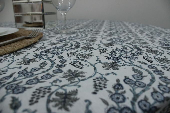 Ridhi Round Tablecloth Hand Block Print 100% Cotton Reusable Baby Blue Eyes 90 Inch Table Cover Decorative Everyday Use for Dining, Home, Party, Wedding, Farmhouse, Party Gift for Spring, Mother's Day