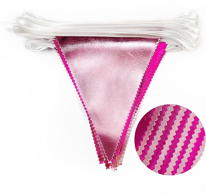 Hot Pink Party Decorations Metallic Fabric Gradient Pink Triangle Pennant Banner Flag Bunting Garland for Women Girl Birthday Retirement Bridal Shower Wedding Baby Shower Bachelorette Party Supplies