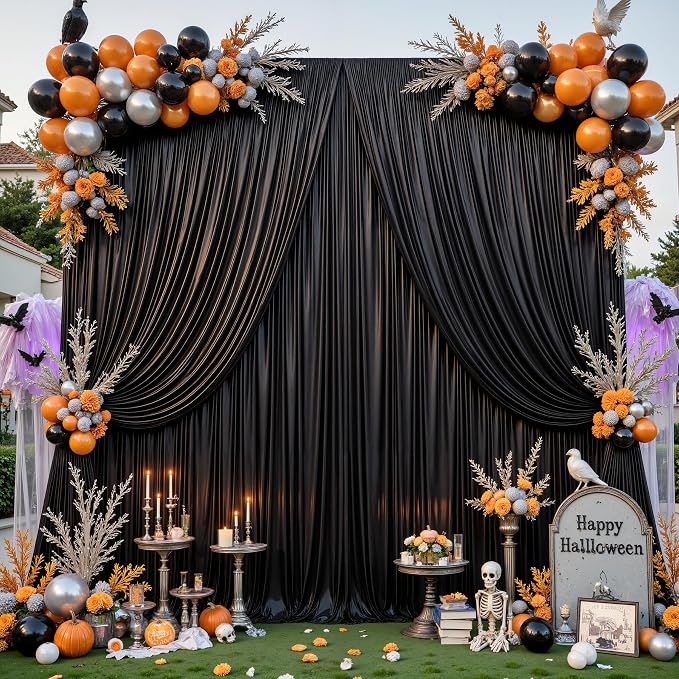 40x10ft Black Glitter Backdrop Curtain for Parties, Wrinkle Free Satin Photo Backdrop Drapes 8 Panels 5x10FT Shimmer Back Drop Cloth for Wedding Birthday Baby Shower Photography Background Decor