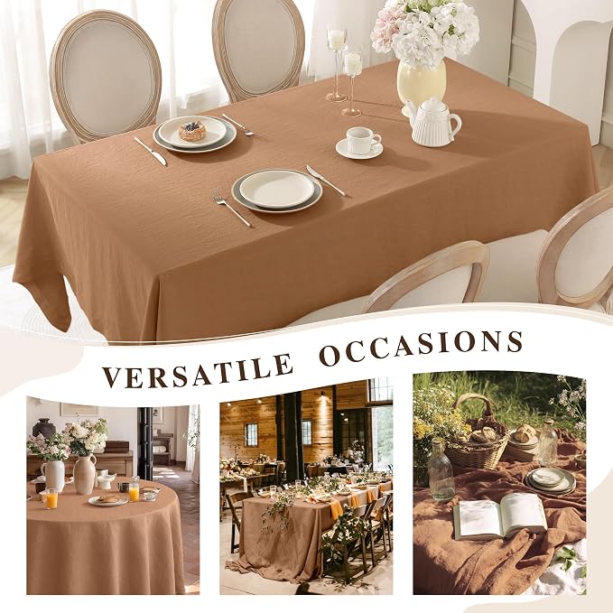 Linen World Linen Tablecloth,100% French Linen Beige Tablecloth 108" x 60" Inch,Washable Rectangular Tablecloth for Dining,Outdoor,Weddings and Restaurants,Decorative Thanksgiving Christmas