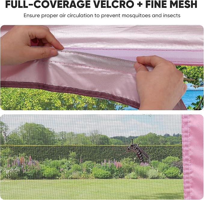 GDY 10x10 Pop-up Canopy Tent with 4-Mosquito Nettings, Outdoor Screen Gazebo with 4 Sandbags, 4 Ropes & 8 Stakes, 3-Level Height Adjustment for Patio, Camping, and Backyard, Pink