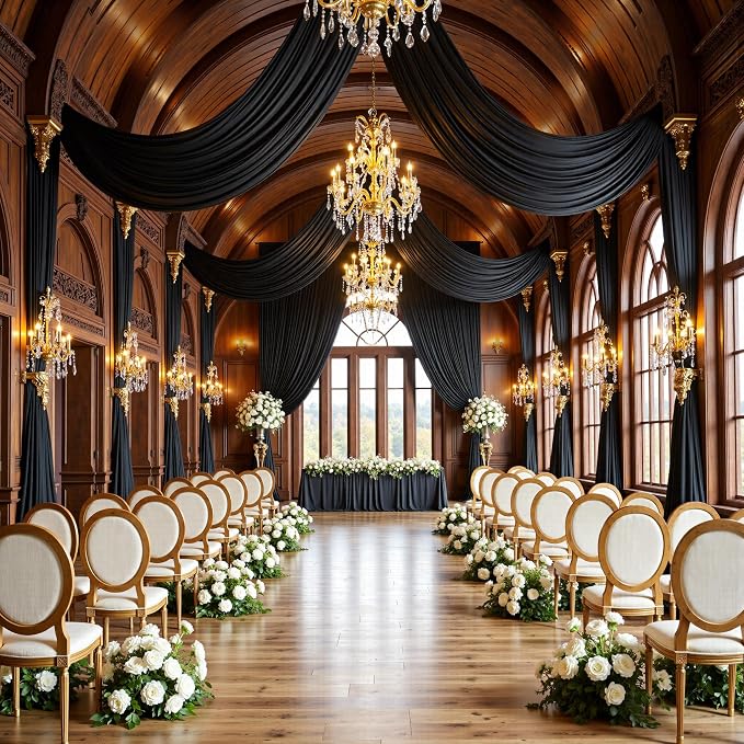 20ft x 15ft Black Backdrop Curtains for Wedding Parties, 4 Panels Wrinkle Free Fabric Drapes Photo Backdrop for Baby Shower Birthday Stage Reception Lobby Decoration