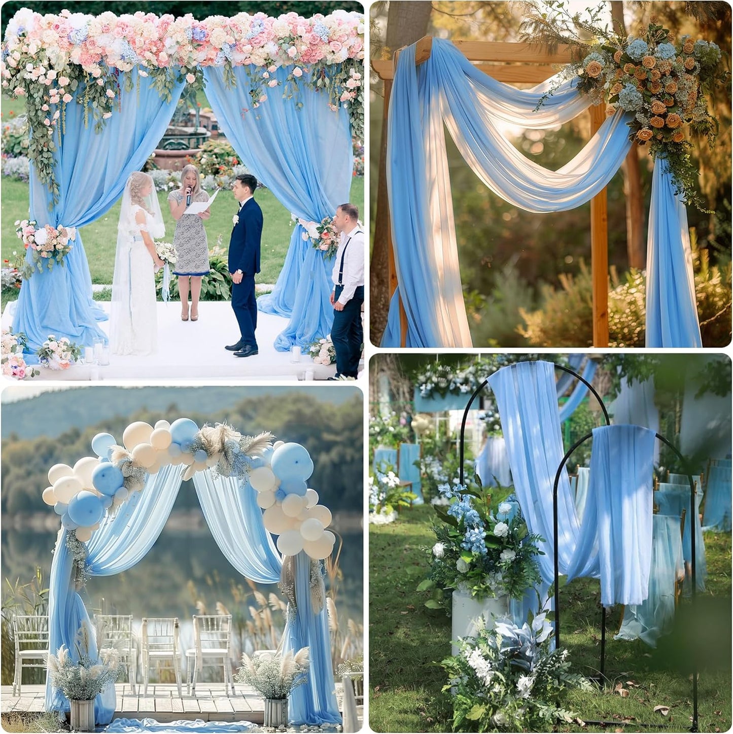 Wedding Arch Draping Fabric 4 Panels 28.7" x 20FT Dusty Blue Sheer Chiffon Backdrop Drapes for Wedding Ceremony Birthday Party Bridal Shower Outdoor Decoration
