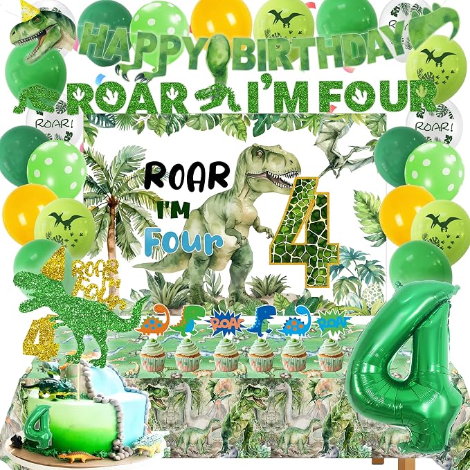 Dinosaur 4th Birthday Party Decorations Boy,Roar Im 4 Dinosaur Party Decorations,Boys 4th Dinosaur Birthday Party Decorations.