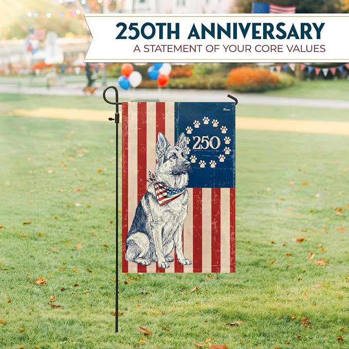 FLAGWIX 250 Anniversary American German Shepherd Flag - Polyester Double-sided Garden Flags For Outside (11.5" x 17.5") - 250 Years 4th of July Decorations for Home Yard Garden Decor Banner