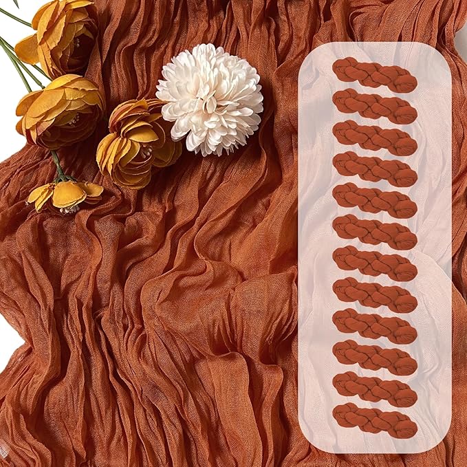 12 Pack Terracotta Cheesecloth Table Runner 17 x 108 Inch Gauze Table Runner Fabric Semi Sheer Cheese Cloth Table Decor Bulk for Rustic Romantic Wedding Baby Shower Table Decoration