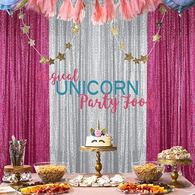 Sugargirl Silver Sequin Backdrop Curtain 4FTx8FT Glitter Silver Background Drapes Sparkle Photography Backdrop for Party Wedding Birthday Wall Decoration(2 Panels)