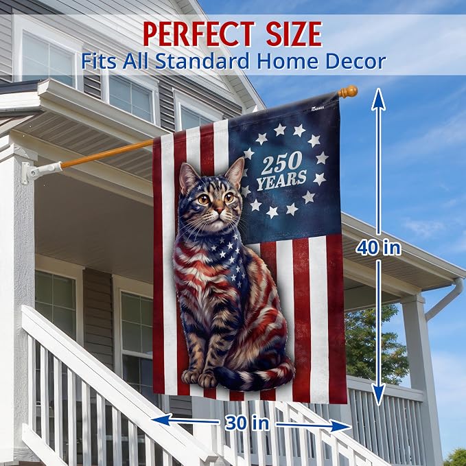 FLAGWIX American Patriotic Cat Flag - Polyester Double-sided Yard Flags For Outside House Flag (29.5" x 39.5") - 4th of July Decorations for Home Yard Garden Decor Banner, Gifts For Men Women