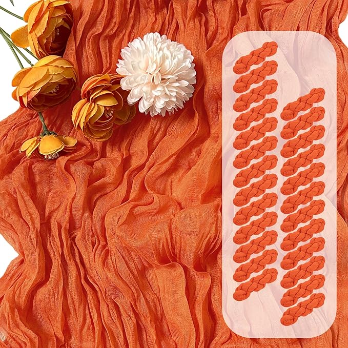 25 Pack Orange Cheesecloth Table Runner 17 x 108 Inch Gauze Table Runner Fabric Semi Sheer Cheese Cloth Table Runner Bulk for Rustic Romantic Wedding Baby Shower Table Decoration