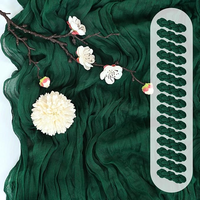 15 Pack Emerald Green Cheesecloth Table Runner 17 x 108 Inch Fall Thanksgiving Boho Rustic Farmhouse Gauze Cheese Cloth Runner for Wedding Party Baby Shower Home Decor Holiday Decorations