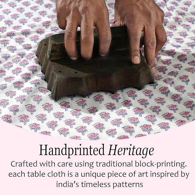 CPC Tablecloth 100% Cotton 72x160 Inch Indian Block Print Rectangle Table Cover, Pink Table Cloth for Weddings, Spring/Summer, Barbeque - Pink Sapphire