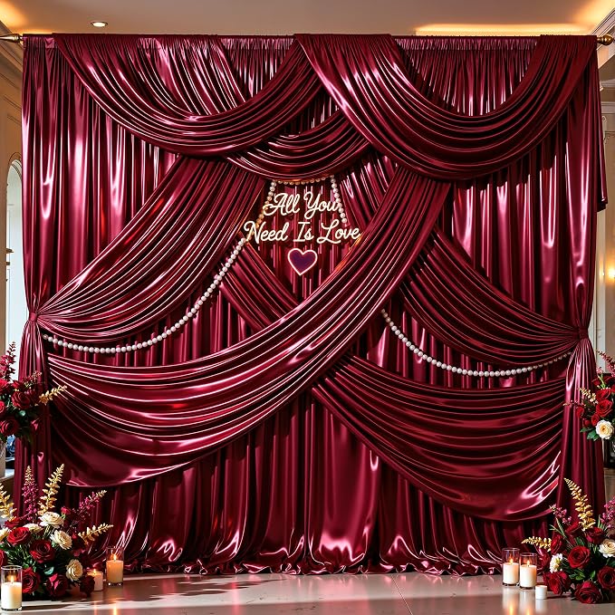 Burgundy Glitter Backdrop Curtains - 20x12FT Satin Photo Backdrop, Wrinkle-Free Shimmer Back Drop Cloth Shiny Drapes for Photobooth Wedding Birthday Parties Photoshoot Background Decorations